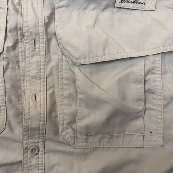 Eddie Bauer Men Shirt Large Short Sleeve Button Up Fishing Outdoors Beige Casual - Picture 5 of 10